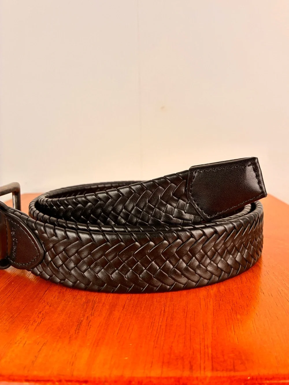 Wrangler Black Belt Woven Braided Bonded Leather Silver Buckle Size 42/105